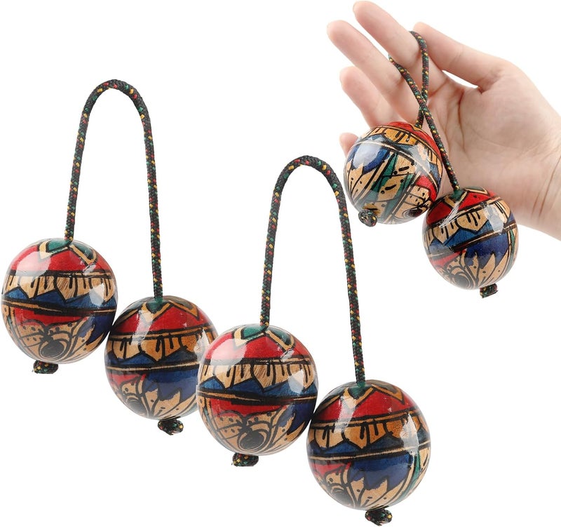 GOGHOST 2-Pack Wooden Hand-Painted Kashaka Shaker, Asalato Instrument Rhythmic Ball, Adjustable Length African Shakers, Traditional Aslatuas Double Balls Hand Percussion for Performances - Image 1